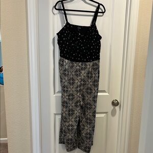 Torrid Black and Cream Jumpsuit with Geometric Patterns